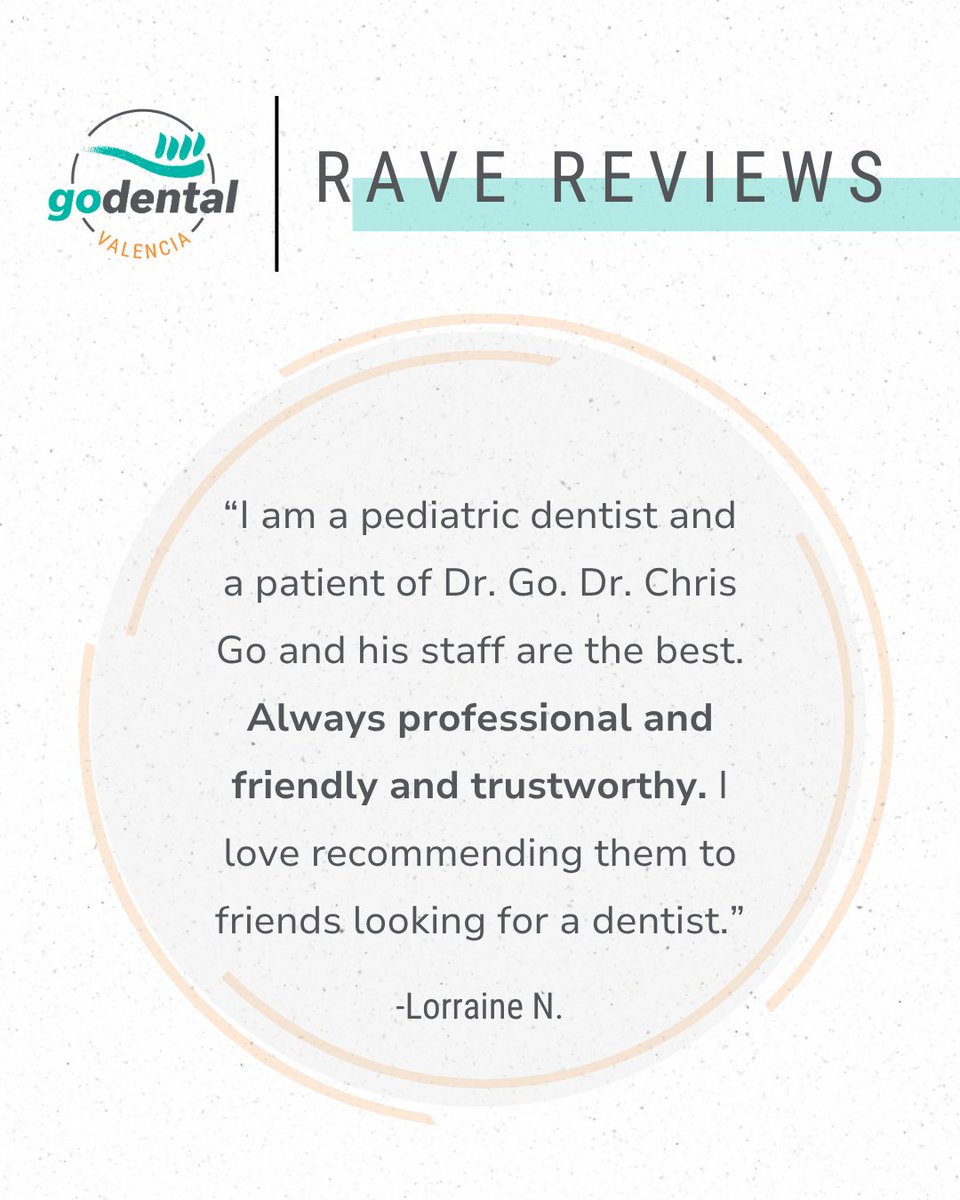 GoDentalSmiles's tweet image. It is great to hear that our team made your visit a positive one. We look forward to continuing to care for your smile! ✨

📞 | (661) 257-0880 
🖥️ | vist.ly/4264q 
📍 | Valencia, CA 

#Feedback #GoDental #ValenciaDentist