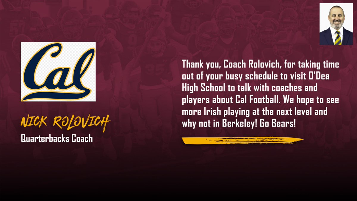 ODeaAthletics's tweet image. Thanks @NickRolovich and @CalFootball #GoIrish #GoBears