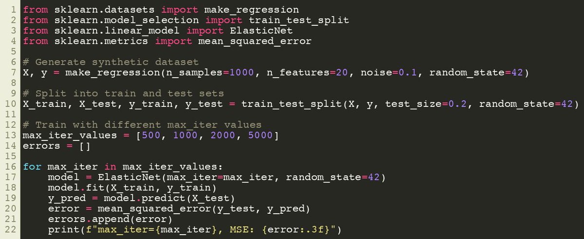 SciKitLearn's tweet photo. Configure ElasticNet "max_iter" Parameter
https://t.co/mdk382j9E1

#SciKitLearn #DataScience #MachineLearning https://t.co/guI2qFwOMz