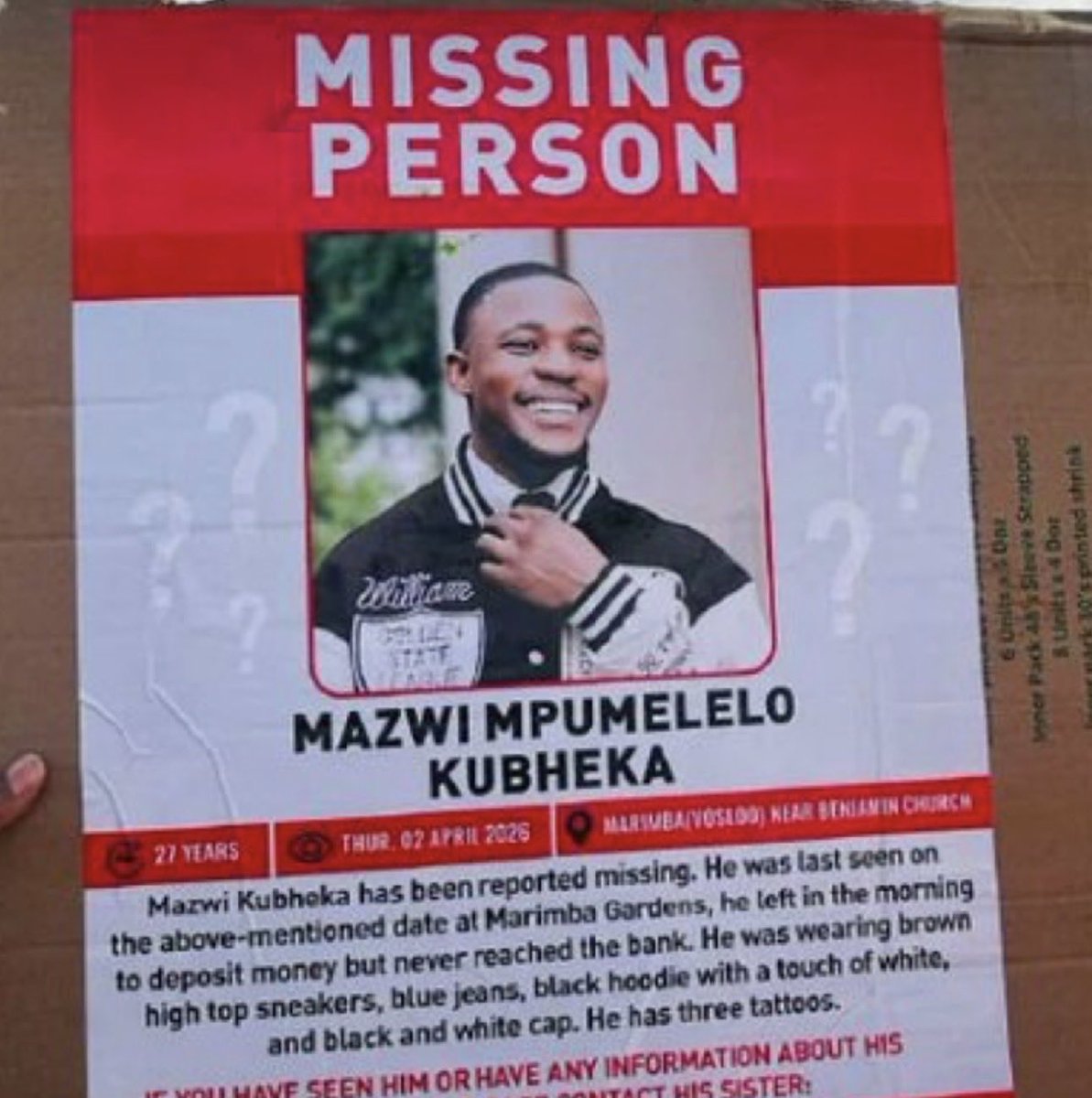 🚨 Still Missing 🚨

Mazwi Mpumelelo Kubheka