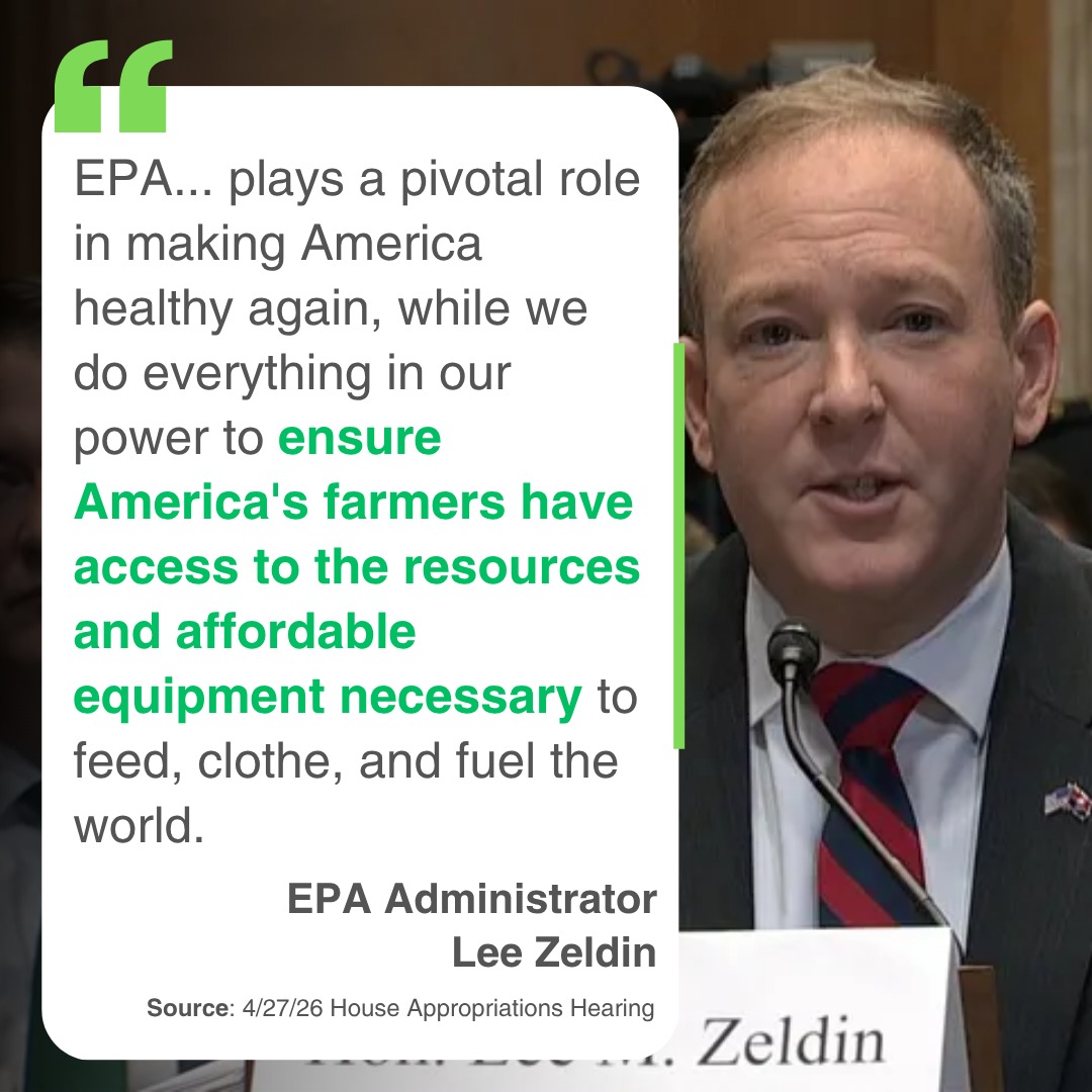 CropLifeAmerica's tweet photo. Administrator Zeldin is right: Farmers need access to the resources and tools that protect America’s food supply.

That includes faster, science-based pesticide approvals so growers can produce healthy, affordable food.