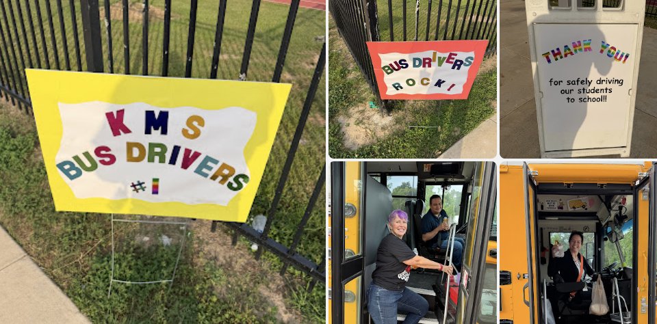 HumbleISD_KMS's tweet photo. Rain or shine, they show up for our students every single day. Happy School Bus Driver Appreciation Day! Huge thanks to our drivers for keeping our Cougars safe, and to our PTA for delivering some well-deserved appreciation today! #KMSCougarPride🐾 https://t.co/VGMZ91l20q