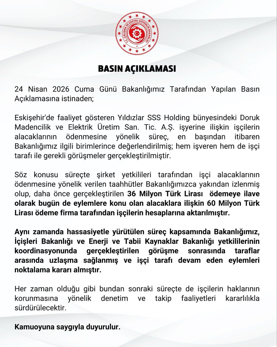 T.C. Çalışma ve Sosyal Güvenlik Bakanlığı tweet media