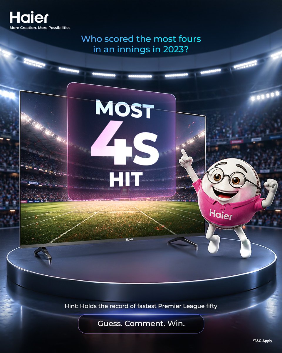 IndiaHaier's tweet image. 2023 had an innings where boundaries just didn’t stop, guess the name behind it?

- Comment your answer.
- Follow @IndiaHaier 
- Get it right and stand a chance to win exciting gifts.

T&amp;amp;C Apply*

#Haier #MoreCreationMorePossibilities #Contest