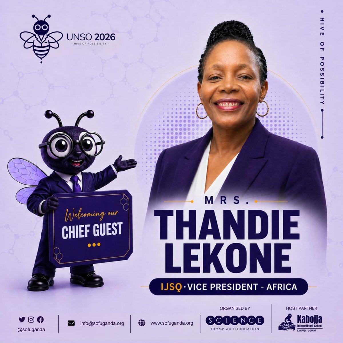 sofuganda_'s tweet photo. We're delighted to announce our Chief Guest for the Uganda National Science Olympiad 2026, Mrs. Thandie Lekone, IJSO Vice President – Africa.

Thandie is a distinguished lecturer of Physics and Chemistry, and a Physics Curriculum Developer for the Botswana General Certificate of Secondary Education.

Her presence brings immense experience, continental leadership, and inspiration to our young scientists. Having the IJSO Vice President (Africa) grace our event is a true privilege and a massive boost for UNISO 2026.

Welcome to the Hive, Mrs. Thandie Lekone.