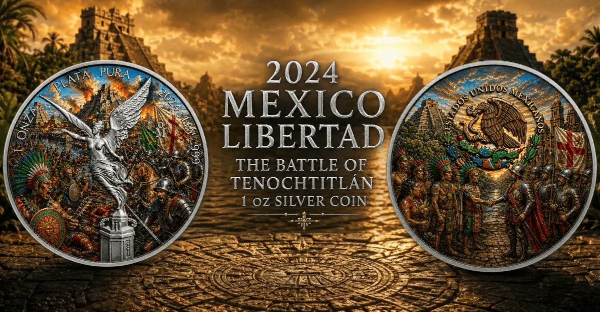 GR_Reserve's tweet image. History meets silver in the 2024 Battle of Tenochtitlan Libertad. ⚔️ This 1 oz masterpiece is a must for every vault! Secure yours by April 30th before they're gone! 🏹🥈

grreserve.com/mints/mexican-…

#SilverLibertad #CoinCollecting #Mexico #SilverStacking #Numismatics