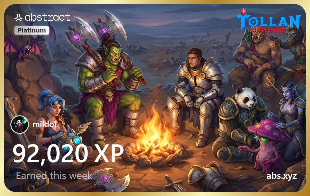 Mildolabs's tweet photo. I just earned 92,020 XP this week! 🚀⚡
@Abstractchain #XPCard #abs
-100k stamps @TollanUniverse
-1k marbles @onchainheroes
-Lending some $ on @KonaDeFi @Aborean
💵I got huge XP and a little profit too, I love Abs🥰! https://t.co/NLENJgdOs2