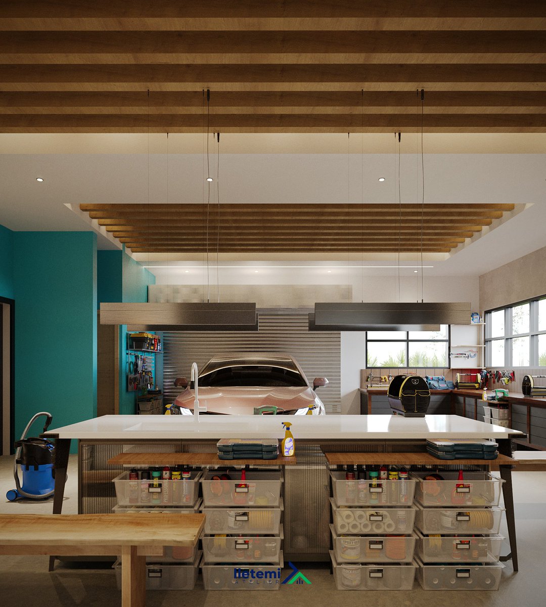 Temichitect01's tweet photo. Craftsmanship meets horsepower — a sleek, thoughtfully designed workspace that blends precision tools, warm textures, and modern lighting into a garage that feels as refined as the machines it serves. https://t.co/qQwKhSkw4C