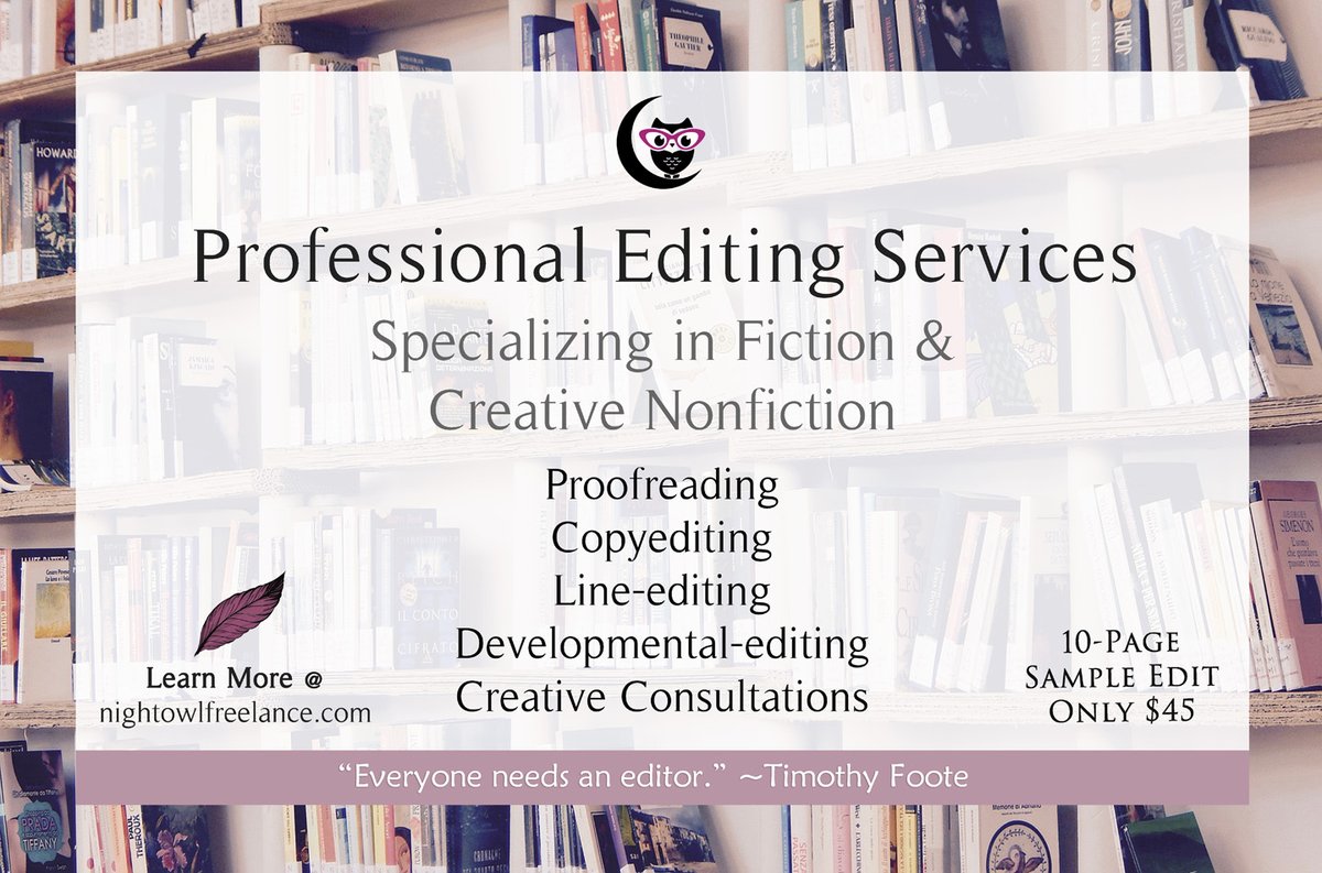 FreelanceOwl's tweet image. Your words deserve to shine. ✨ Whether you’re polishing a novel or fine-tuning a story, professional editing makes all the difference.

📖 Try a 10-page sample edit for only $45 and see the transformation for yourself! ➩ nightowlfreelance.com

#AmEditing #IndiePublishing
