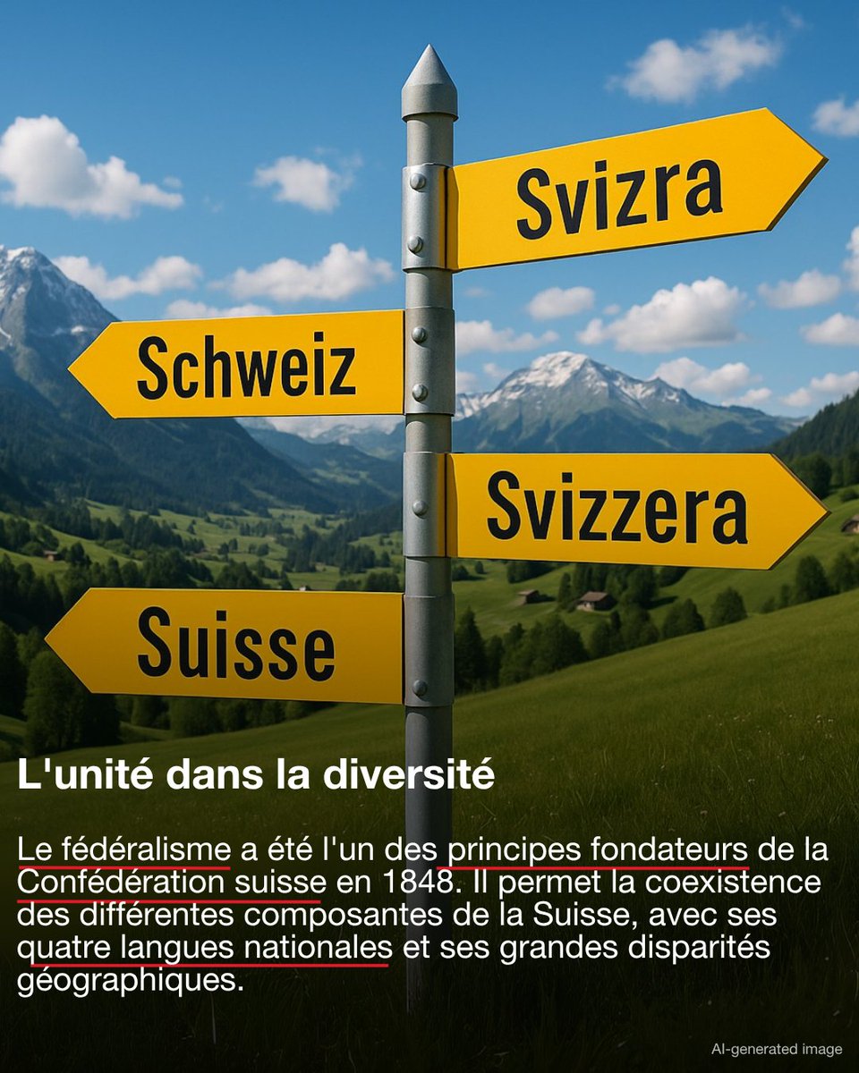 AmbSuisseRDC's tweet photo. Qui dirige la Suisse ? Pas une seule personne, mais des milliers ! 🇨🇭​
De la Confédération aux cantons et aux communes, le système suisse répartit les responsabilités entre plusieurs niveaux de gouvernance.
Un modèle unique qui assure l'équilibre et la cohésion du pays. https://t.co/5TT9Mk9SyG