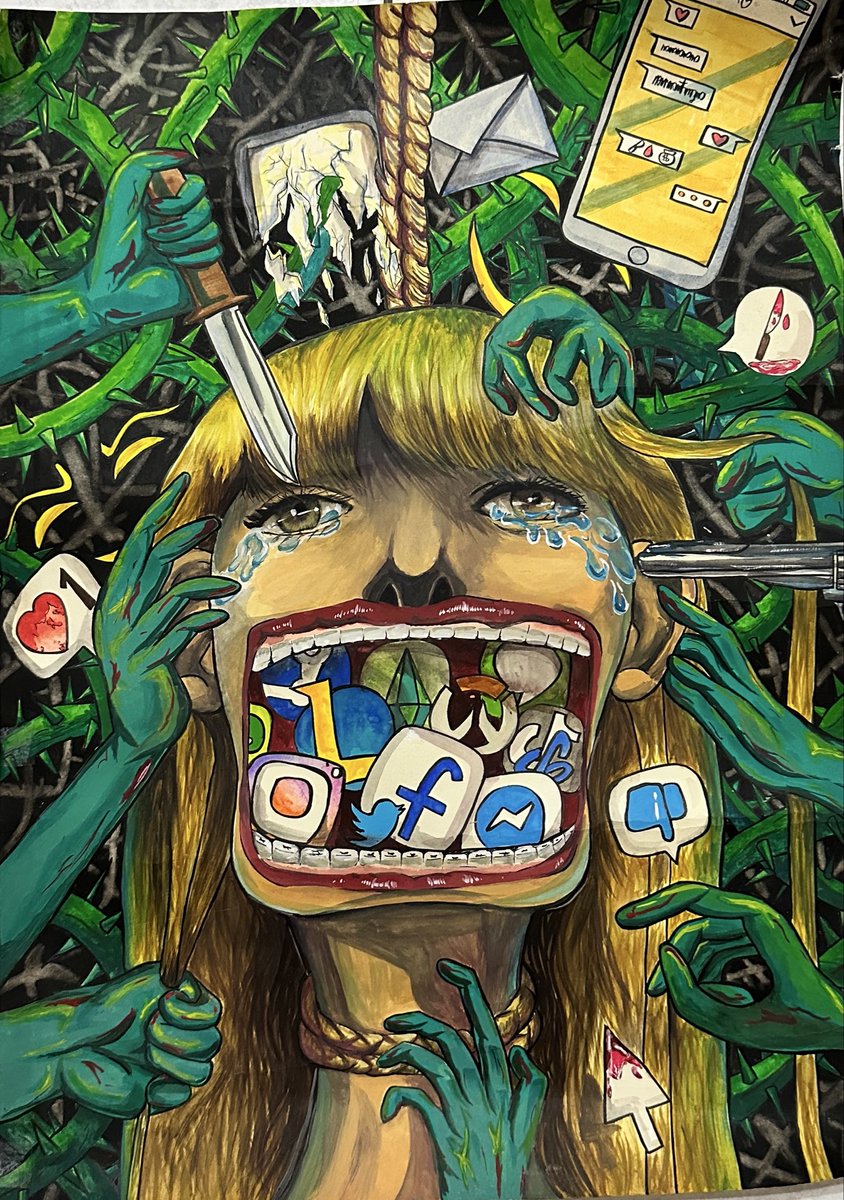 Sufule_'s tweet image. 剛剛在家翻到高中跟系主任共同完成的作品！
印象中是當年學生美術比賽
嘉義市第二名與全國佳作

還記得當時距離交稿不到一週，系主任偶然看見我以前作業的草稿，突然問我想不想完成它

最後沒有想到德得獎超越我的以往個人成就🫣
還是要好好謝謝高中系主任的提拔💕

#painting #drawing #學生美術比賽