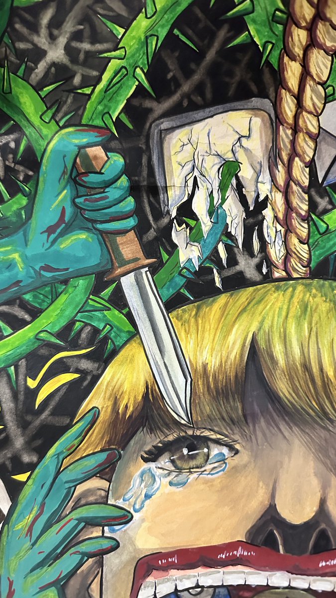 Sufule_'s tweet image. 剛剛在家翻到高中跟系主任共同完成的作品！
印象中是當年學生美術比賽
嘉義市第二名與全國佳作

還記得當時距離交稿不到一週，系主任偶然看見我以前作業的草稿，突然問我想不想完成它

最後沒有想到德得獎超越我的以往個人成就🫣
還是要好好謝謝高中系主任的提拔💕

#painting #drawing #學生美術比賽