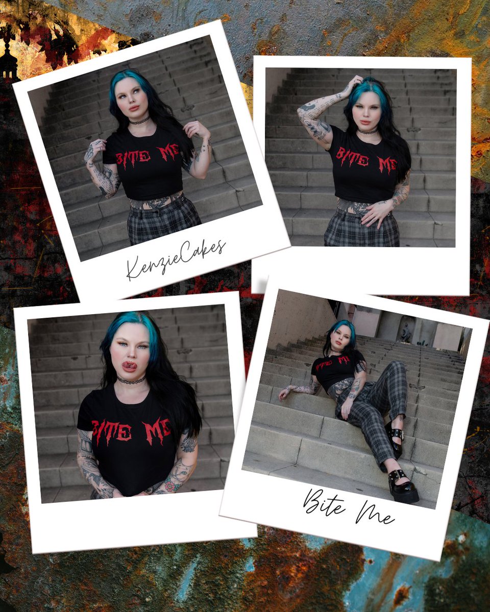 VampireFreaks's tweet photo. Sometimes you just have to tell people "Bite Me!" and what better way to do that than with your clothing? 🧛‍♂️

@mackenzielenora  rocking our Bite Me Crop Top

#GothCropTop #GothGirl #GothFashion #VampireFreaks https://t.co/5YUdZTt4oM