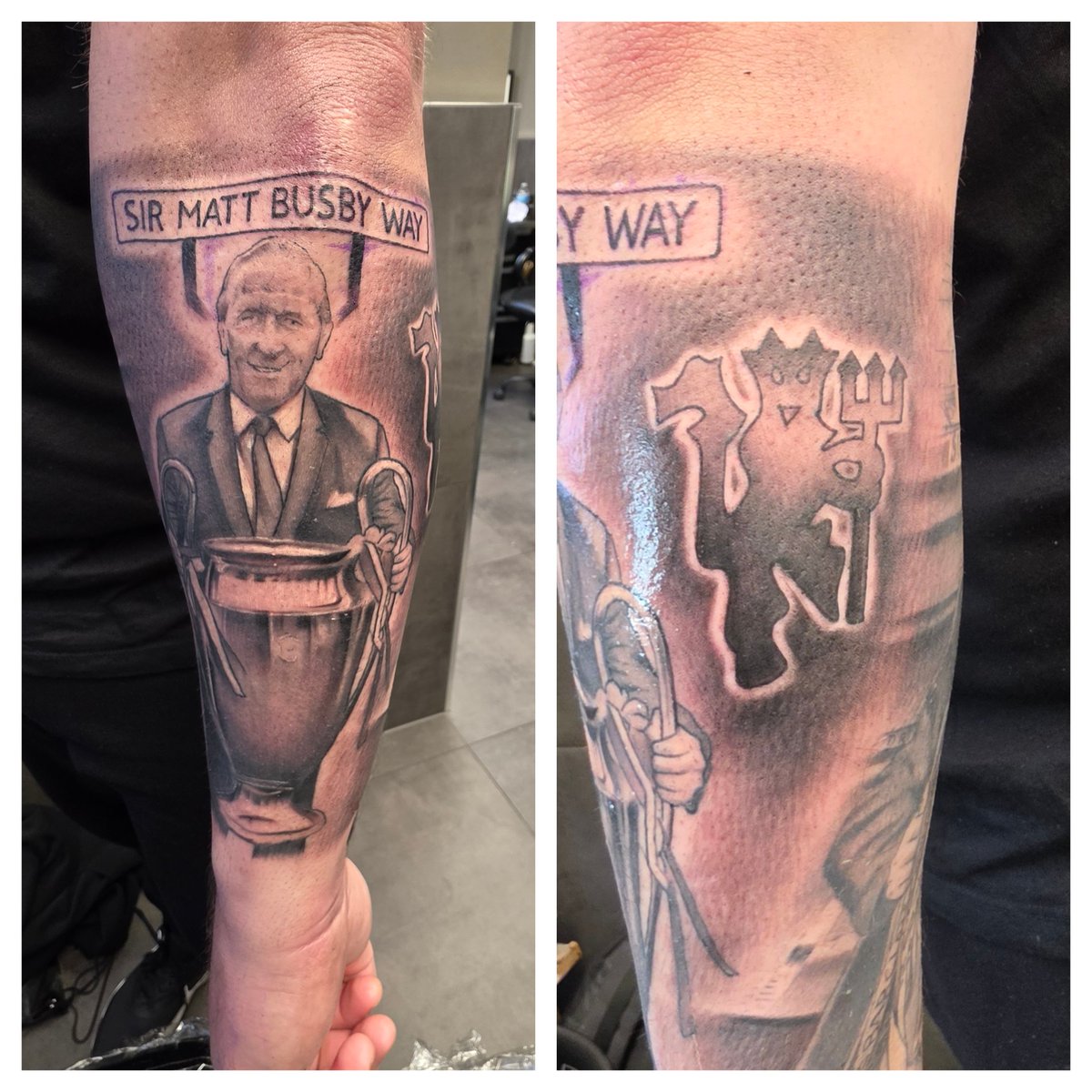 AraRedjeb's tweet photo. Sir Matt Busby with his sign and the red Devil added to my arm https://t.co/ehDde6r5AL