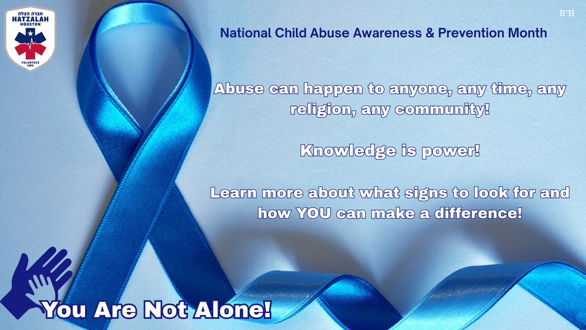 HoustonHatzalah's tweet image. Every April, Child Abuse Prevention Month is an opportunity to learn about the signs of child abuse and how to prevent it. 
Learn more at preventchildabuse.org
#HatzalahofHouston #FirstResponders #Paramedic #EMT #NationalChildAbusePreventionMonth #SafetyTipTuesday #StaySafe