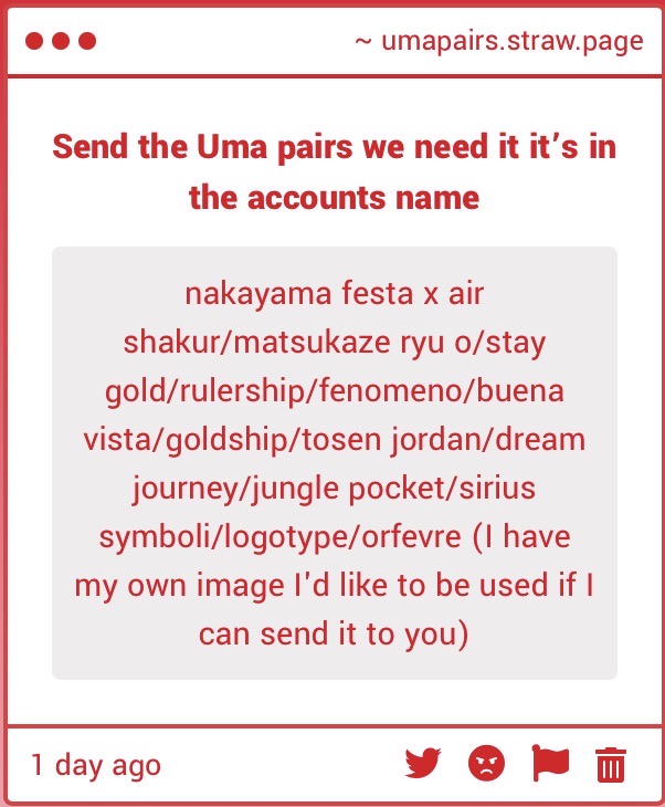 Today’s second group is in the images! Also, Victoire Pisa is a part of this as well.

#NakayamaFesta #AirShakur #MatsukazeRyuO #StayGold #Rulership #Fenomeno #BuenaVista #GoldShip #TosenJordan #DreamJourney #JunglePocket #SiriusSymboli #Logotype #Orfevre #VictoirePisa