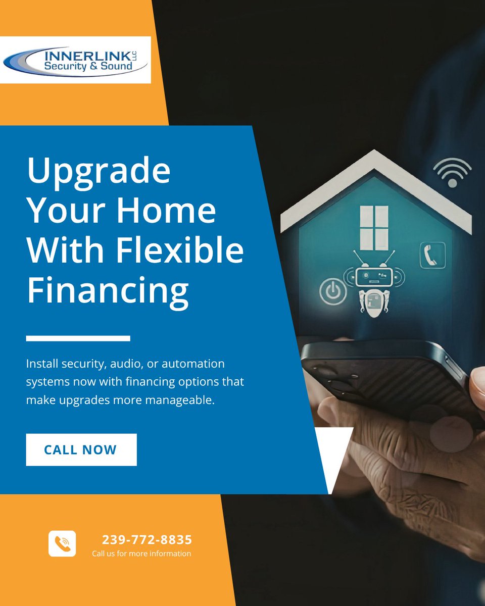 innerlinkllc's tweet image. Thinking about upgrading your home technology but unsure about cost? We offer easy financing options so you can install security, audio, or automation systems now and pay over time with confidence.

#HomeSecurity #SmartHome #AlarmTech