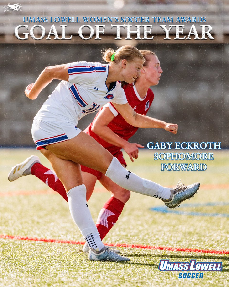RiverHawkWSOC's tweet photo. Looking back on the 2025 season, we celebrate it best through our team awards❕

Kicking things off, Gaby Eckroth takes home Goal of the Year after unleashing a brilliant strike against NJIT at home on September 21! 🤯

#UnitedInBlue https://t.co/8N3a4MOVPY
