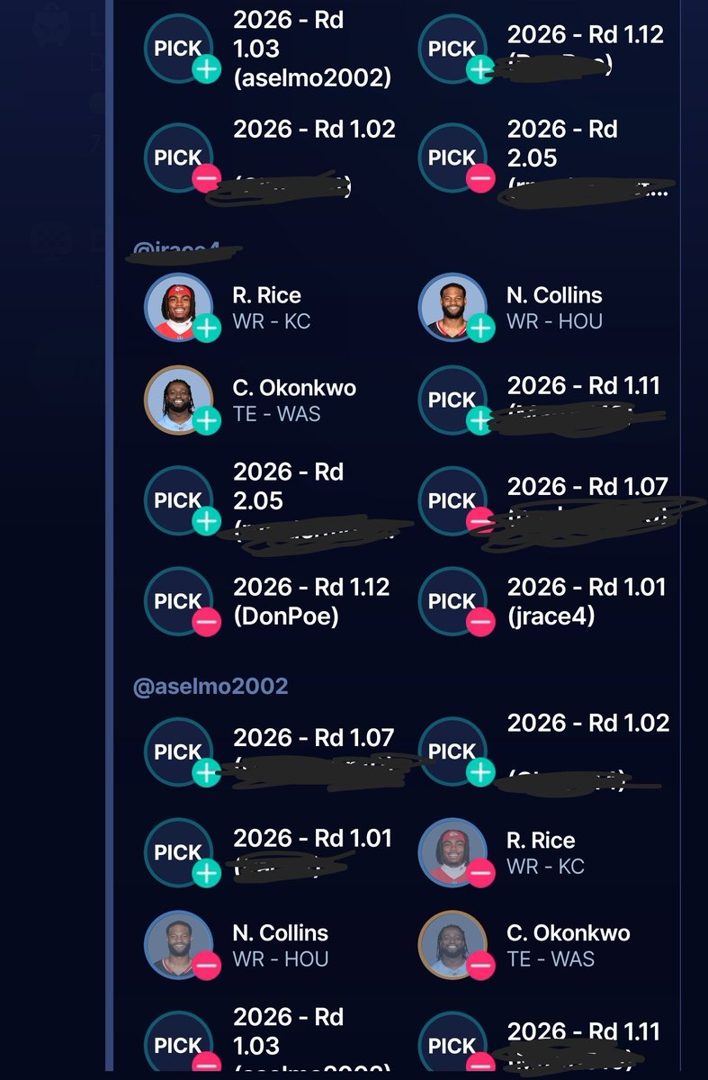 Sparrow866's tweet photo. @zaxavage This isn't me trading away the pick but for it, still works tho I think for this. Both leagues are 12 Team SF Start 10 with a .75 TEP. I had zero RBs in both leagues basically before these trades. I moved a lot but my teams are young so I think I had the flexibility to do these. https://t.co/io6rtWzUau