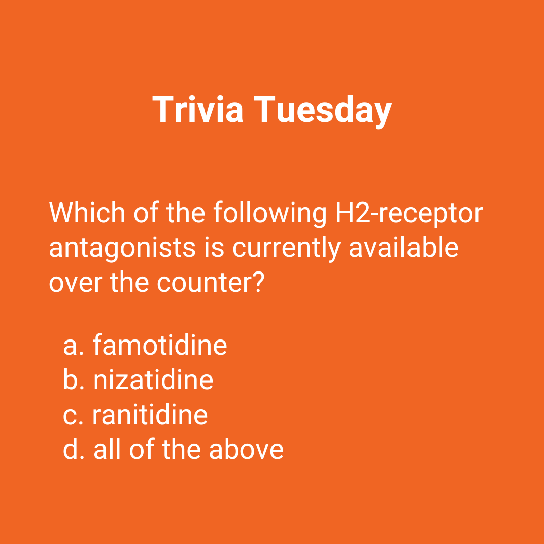 MedicalLetter's tweet photo. It’s Trivia Tuesday! This question is from our In Brief: Ranitidine Returns https://t.co/qmwMWX3SDF

Answer: a
Ranitidine was available OTC before it was withdrawn from the market in 2020, but the new tablet formulation of ranitidine is available only by prescription. https://t.co/aWA6IwMyXg
