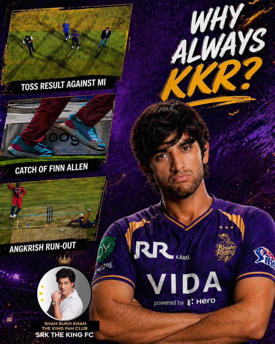 srkthekingfp's tweet photo. Three major controversies this season involving KKR have raised serious questions about consistency and transparency. 👀

▫️ The toss presentation vs MI created confusion for viewers.
▫️ Digvesh’s catch was not clarified despite visible doubts.
▫️ A key dismissal decision sparked debate among fans and analysts.

Supporters are not asking for favors — only clear communication and fair officiating for every team.

KKR fans deserve transparency.
Cricket deserves consistency.

@BCCI @IPL fans are still waiting for answers.

#KKR #IPL #AmiKKR #CheatingAgainstKKR