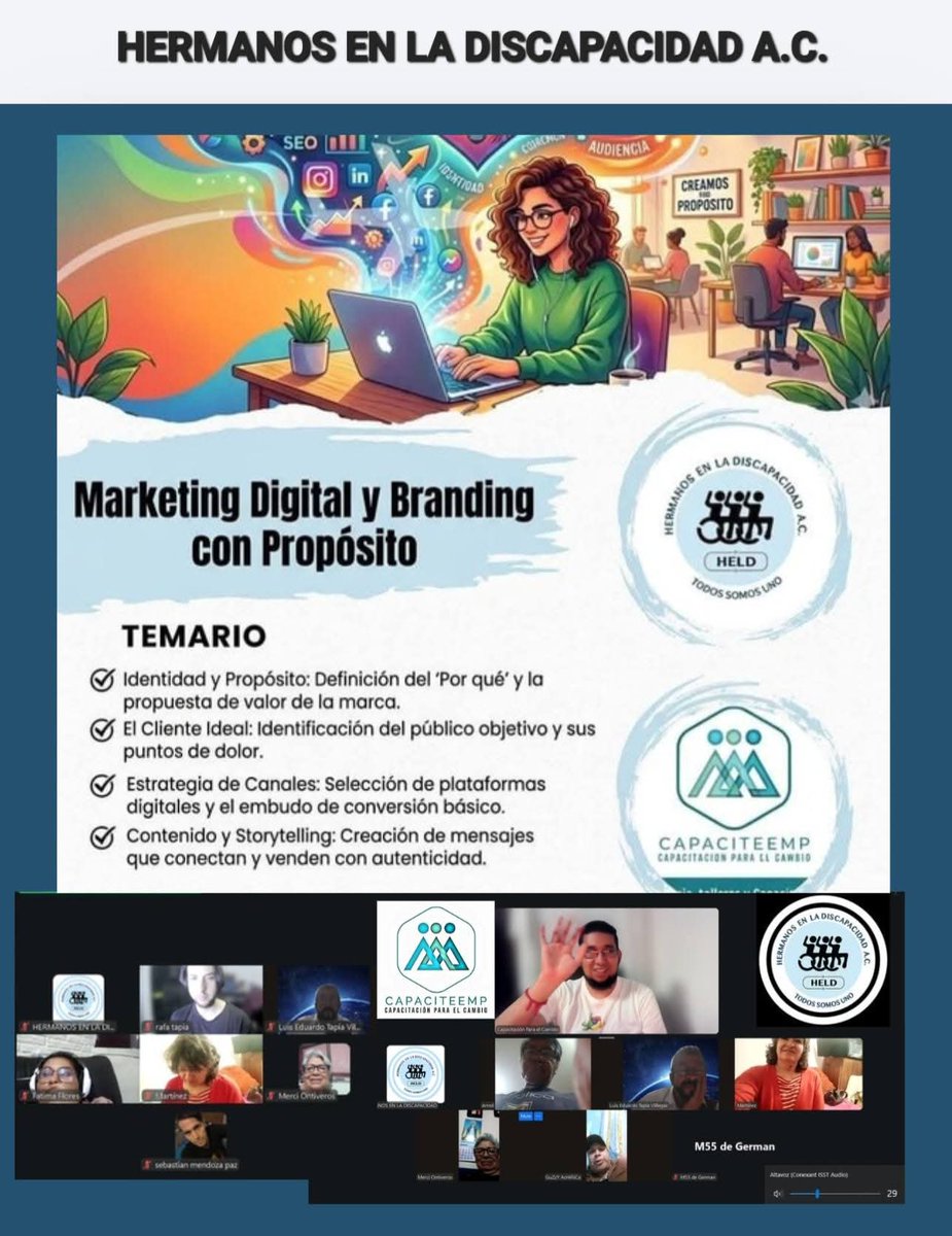 held_ac's tweet image. EXCELENTE CLASE!!
PROGRAMA 🖥️
ZONA DE #EMPRENDEDORES  tema:
"MARKETIN DIGITAL Y BRANDING CON PROPÓSITO"
👨🏻‍🎓👩🏻‍🎓  
VIERNES 13 de MARZO 7pm.
Por #ZOOM
Impartido por el Lic. Erick Morales de CAPACITEEM y su equipo.
GRATIS!! ♿

#APRENDE #EMPRENDE 
Y #CAPITALIZA 💰 EL #CONOCIMIENTO
