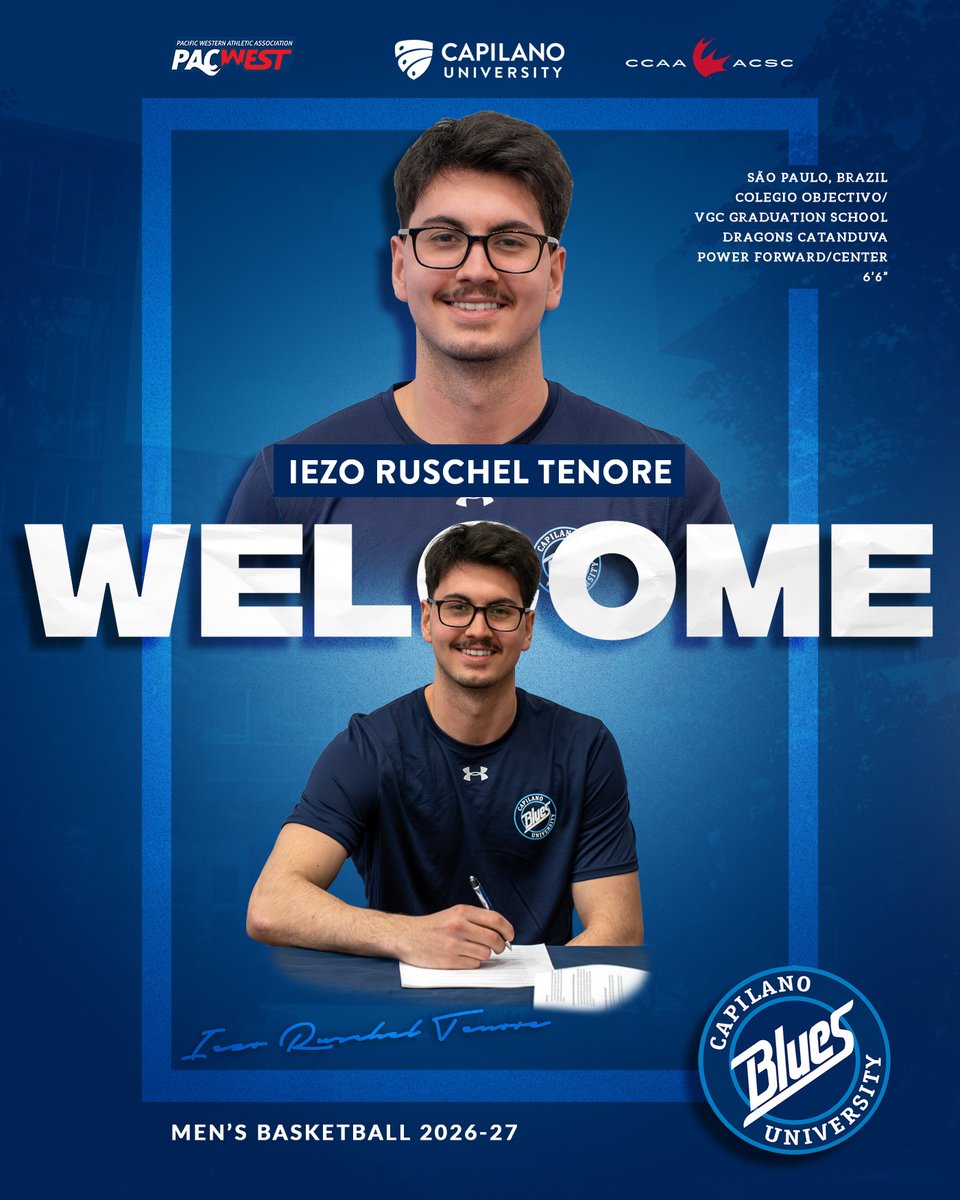 CapilanoBlues's tweet photo. The @CapilanoU Blues are happy to announce the signing of Iezo Ruschel Tenore to the men's basketball team!

He is a 6'6" power forward/center from São Paulo, Brazil and Colegio Objectivo/VGC Graduation School.

Congratulations, Iezo!

#GoBlues #BleedBlue #CapU @capilanoblues https://t.co/BcloWm8UZM