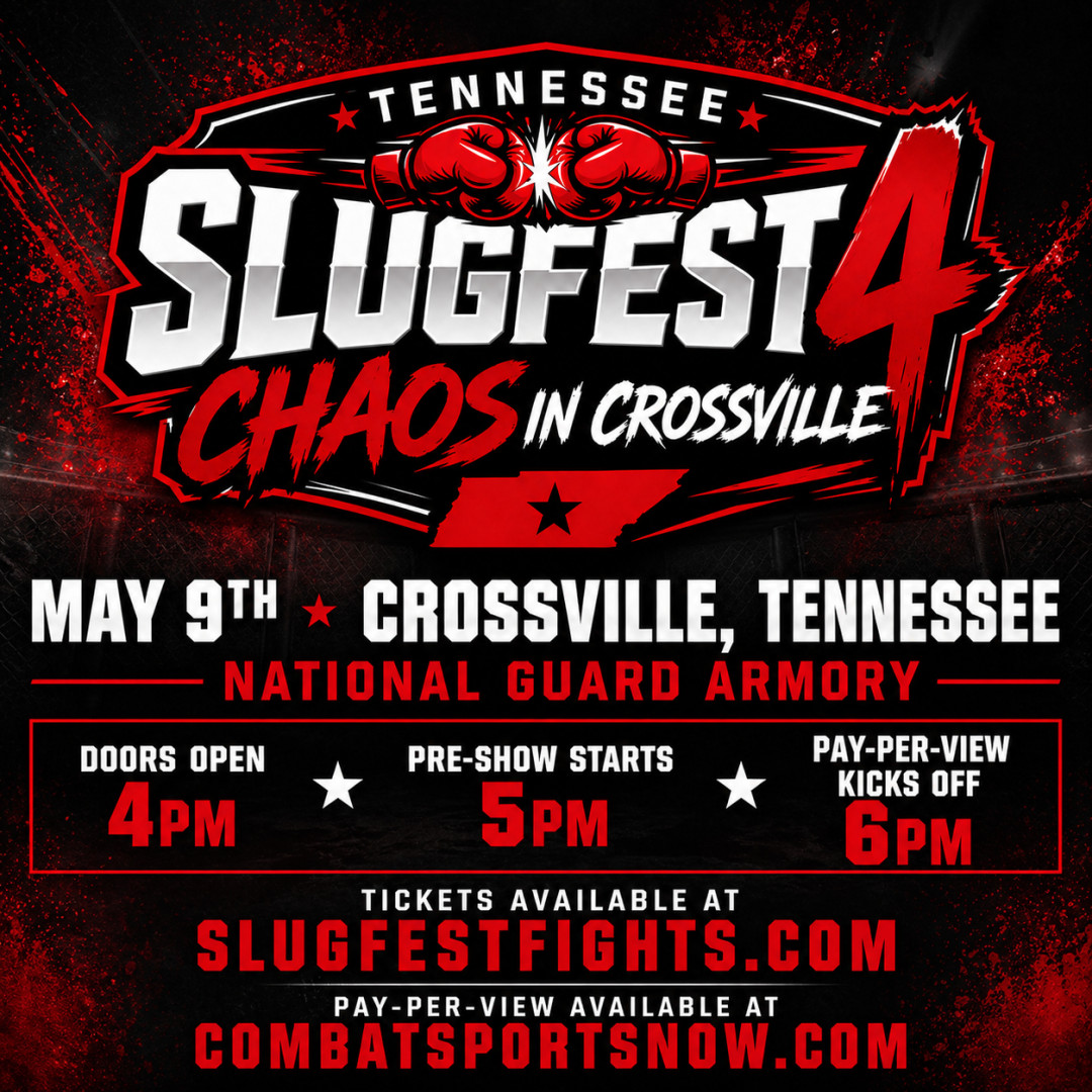 CombatSportsNow's tweet image. 🥊 SLUGFEST 4: Chaos in Crossville hits the National Guard Armory next Saturday, May 9th!

Tennessee fight fans, this is YOUR night. Just $22.99 PPV.

Secure your spot now 👇

combatsportsnow.com/event/tennesse…

#BoxingNews #MMANews #MMATwitter #FightNight