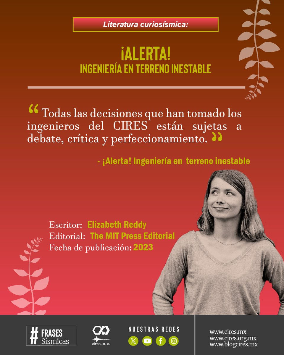 ¿Sabes cómo la sociedad mexicana convive con el
riesgo sísmico y las tecnologías que ayudan a
mitigarlo? Averígualo en este libro.
blogcires.mx/2026/05/06/lib…
#SASMEX #alertasísmica #sismos #riesgo
#ElizabethReddy  #riesgosísmico #HechoenMéxico