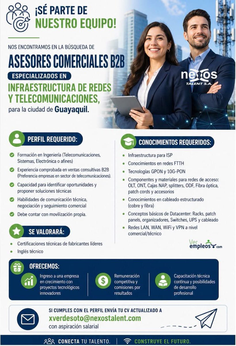 xavierverdesoto's tweet photo. ASESORES COMERCIALES : ?? ¡Oportunidad Laboral en Guayaquil! Buscamos Asesores Comerciales B2B especia... https://t.co/lEyvrmpk9f #Empleo https://t.co/UkOMtf2WZR