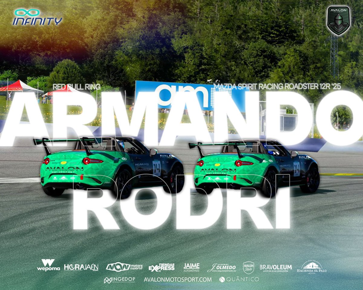 AVALON_MSPORT's tweet photo. 🏁 RACE DAY 🏁 
in @thegranturismo 
by @Mach25Gaming

🎯 INFINITY G SERIES🎯

Todo preparado para una nueva lucha ⚔️🛡️

Nos desplazamos hasta tierras austriacas 🇦🇹 , donde se fraguará una emocionante e intensa batalla para determinar el resultado de esta cuarta ronda. 

Con la mente puesta en el objetivo, repite la dupla galáctica: 🔽

🛡️ @AVA_Rodri
🛡️ @AVA_aramando_16

📍Red Bull Ring 
🚗 Mazda Spirit Racing Roadster 25'
🕖 21:30
🟥📺 #Youtube @Mach25Gaming 👇

Good luck 🤞 

https://t.co/T8ApKIAA6E

🖼️ #AvalonStudio @Kyrstya_png
👨‍🎨 @AVA_ESP_ 

#AvalonMotorsport #GT3 #GranTurismo7 #SimRacing #RaceDay  #GT3Series #GT7 #PlayStation #Motorsport #GTWorld