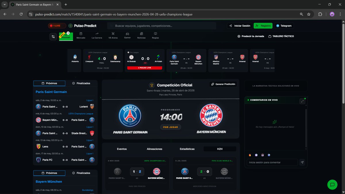 pulsopredict's tweet photo. ¡SEMIFINAL DE CHAMPIONS! 🔥
PSG vs Bayern en el Parc des Princes. Hoy 14:00. +¿Quién pasa a la final?
🔗 https://t.co/8MkN1k4bOV
⚽🤖
 #PSG #Bayern #ChampionsLeague #UCL https://t.co/uFylhGTDSv