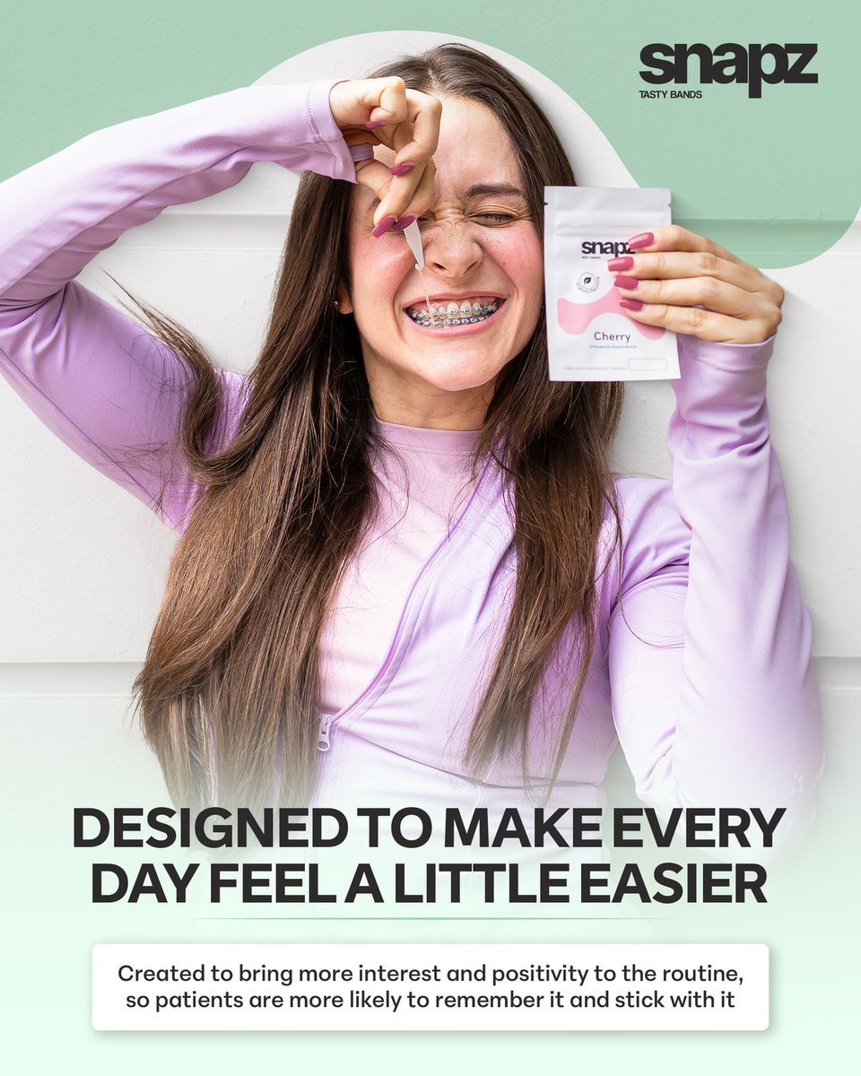 Snapztastybands's tweet photo. Wearing elastics every day is a big ask. We made it a little easier. 🍒😊

Snapz Tasty Bands, designed to bring more interest and positivity to the daily routine so patients actually stick with it.

#SnapzTastyBands #BracesLife #OrthoCompliance https://t.co/SumEjaWXFl