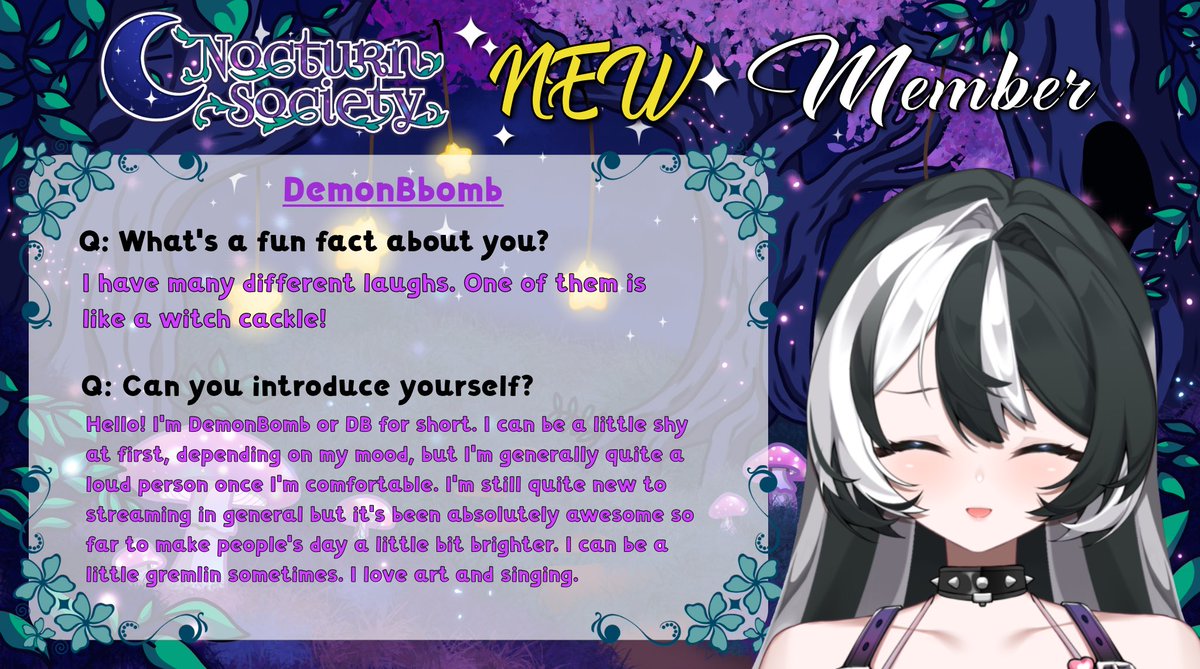 NocturnSociety's tweet photo. Let’s meet one of our NEW members of the Society @DemonBbomb!

We asked for a fun fact and to introduce themselves.

#nocturnsociety #team #streamteam #vtuber #pngtuber #streamerteam #twitchstreamers https://t.co/vmbw8zo99q