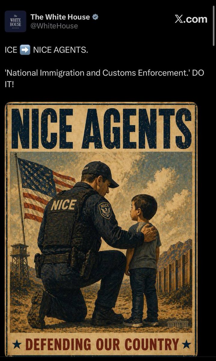 NICE_gov's tweet photo. Let me be clear: I strongly believe in the long-term potential of $Nice. I’ve been steadily accumulating because I believe this project has a unique narrative and real momentum.

We were the first to introduce and push the ICE to $Nice concept in crypto, making us the original movement behind it.

Now, with Trump, the White House, Homeland Security, and major media outlets all bringing attention to ICE, the spotlight is growing rapidly. That kind of exposure creates a powerful opportunity for $Nice to become one of the next major trending meme plays.

As a developer behind this project, I’m committed to contributing however I can through marketing and community growth, regardless of the size of my holdings. This is a community-driven movement, and strong narratives combined with momentum can spread fast.

Every time influential figures mention $Nice, awareness grows and momentum can build further. If ICE were ever to actually rebrand from ICE to NICE, it would be a massive milestone—and the market reaction could be significant.

Ca- 7fj85y28pKMndm4So66Szkb5GMGfLHFEkwsZdDx2pump