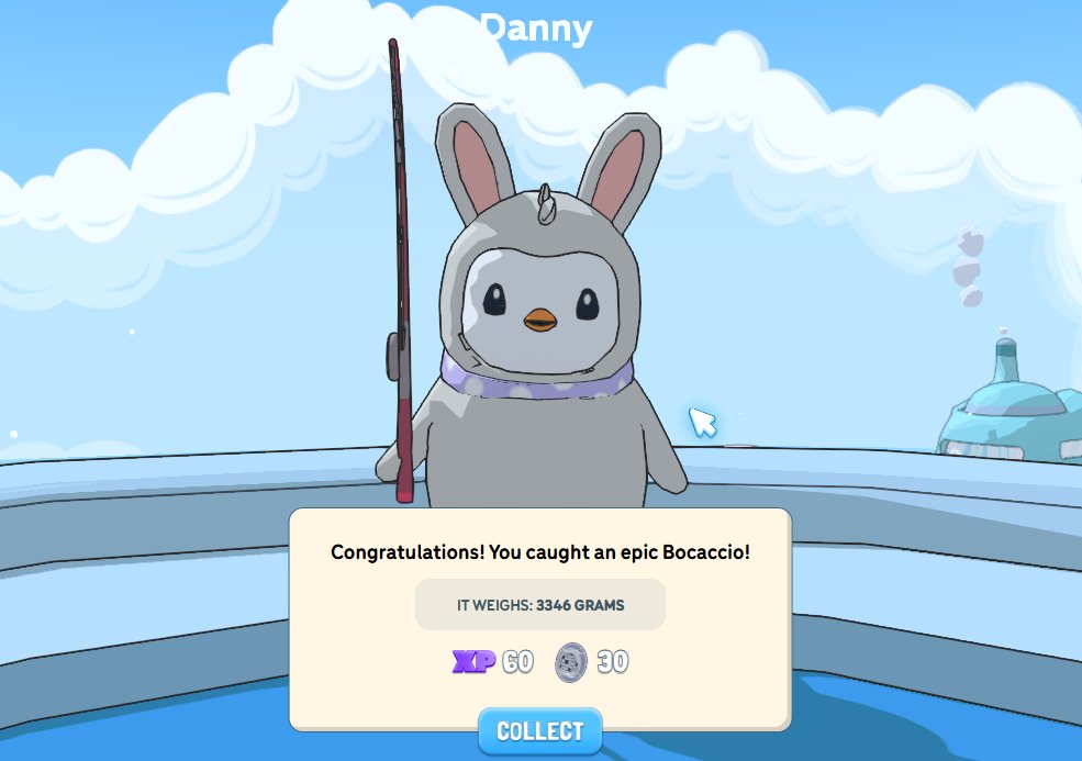 Finally..!

I caught a Epic Bocaccio.
What should I make with this fish ?
BBQ or Curry. 😄

<a href="/PudgyWorld_/">Pudgy World</a> Season 1 will last 24 more Days.

Good Night From Top of the World, Plaza's Rooftop Building.