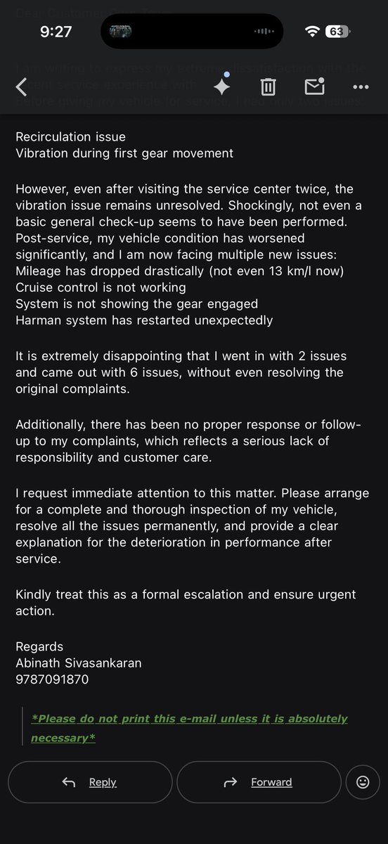 AbinathSiva's tweet image. @TataMotors_Cars, Since April 3, I have visited URS Kar, Mysore 5 times spent ~₹30k including clutch plate replacement, yet issue remain.
Escalation proof attached, I can no longer rely on @urskar_tata. Required resolution on 2nd  May.
#TataMotors #CustomerService #Mysuru #Punch