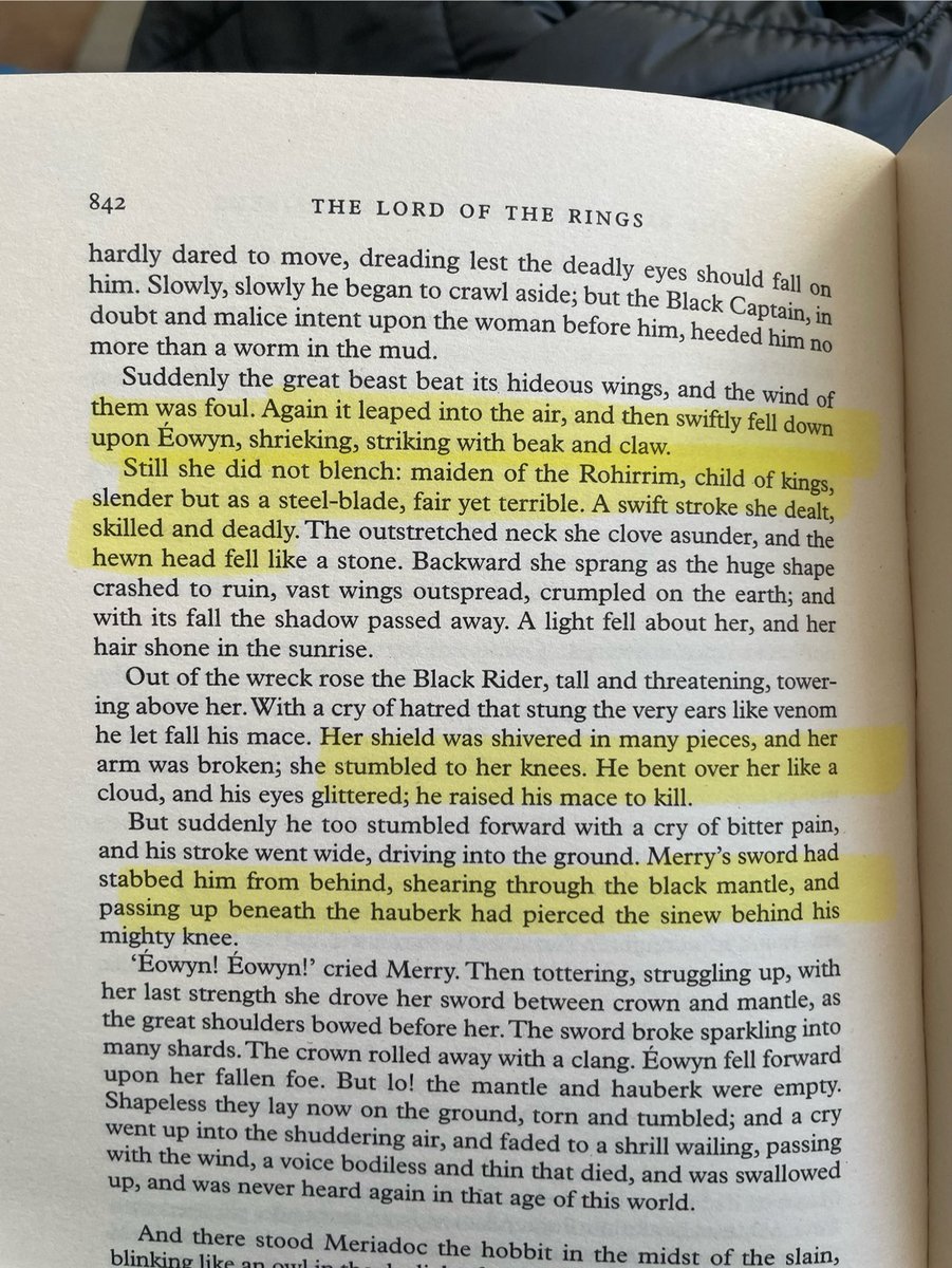 Beau_ruby's tweet photo. @Five9WithShoes @bananaboingo @yandjoshi She did prove it- she faced the fell winged beast and won, faced the Nazgûl’s black breath, which many times is stated to cause darkness and despair over men, causing them to run and cower. She inspired Merry to fight his own horror. Later she found fulfilment in healing others. https://t.co/ov1X28JYPB
