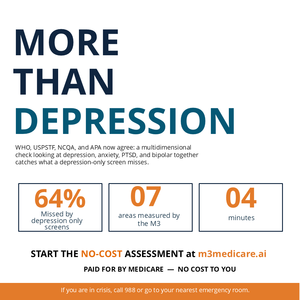 MedicareMood's tweet photo. Mental health is more than depression.
Visit https://t.co/kC0LB74JXK to take assessment. No cost to you.
#SeniorHealth #Medicare #aging https://t.co/6yETrfn7uB