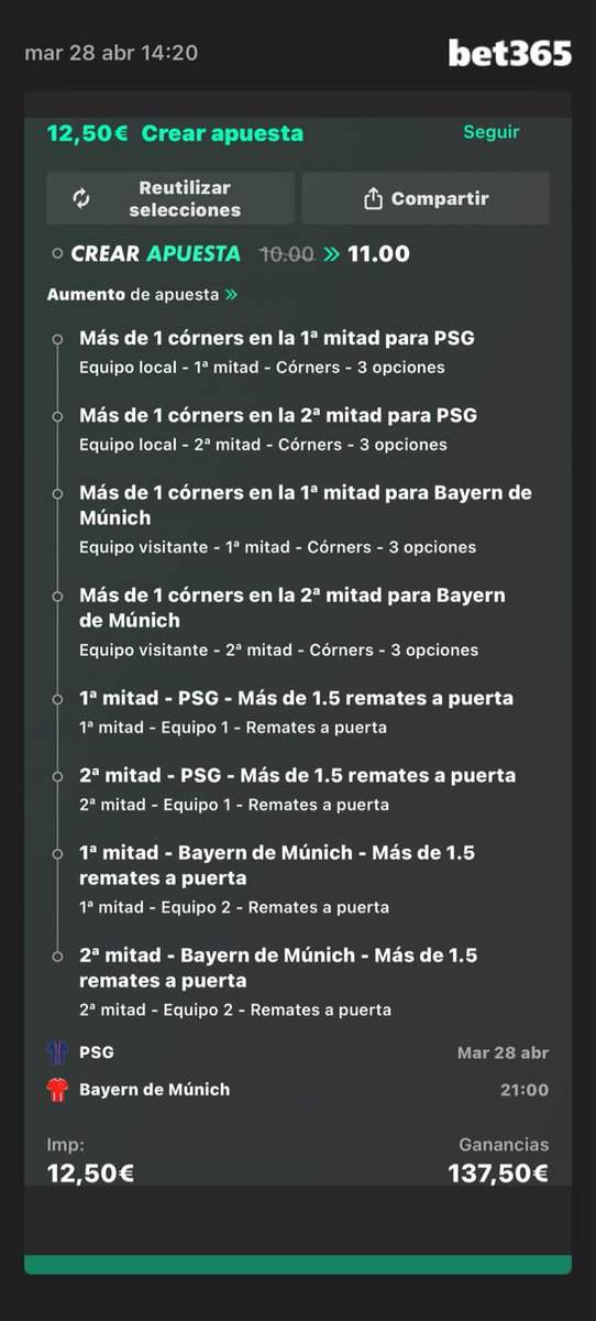 Marquitossdm's tweet photo. CHAMPIONS LEAGUE! 🇪🇺

CUOTA 11 y CUOTA 8 🔥

Hace un par de días nos entró con el mismo formato la cuota 11 y me parece buen partido para repetir. 
Si es un partido abierto y con movimiento, debería de salir 🤝 https://t.co/kaasebvDeA