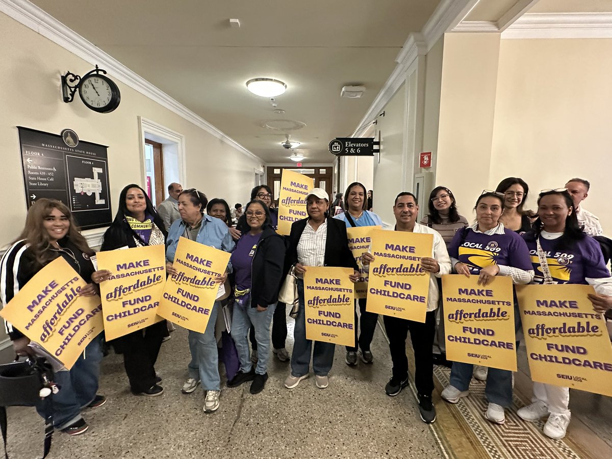 SEIU509's tweet photo. ✊ Yesterday, 509 Family Child Care educators were at the State House advocating for dignified wage rates &amp; increased funding for childcare! Thank you @TeamTram for being our champion and to the 77 cosponsors in the House who stood with us. The fight continues! https://t.co/iclbYeR1zK
