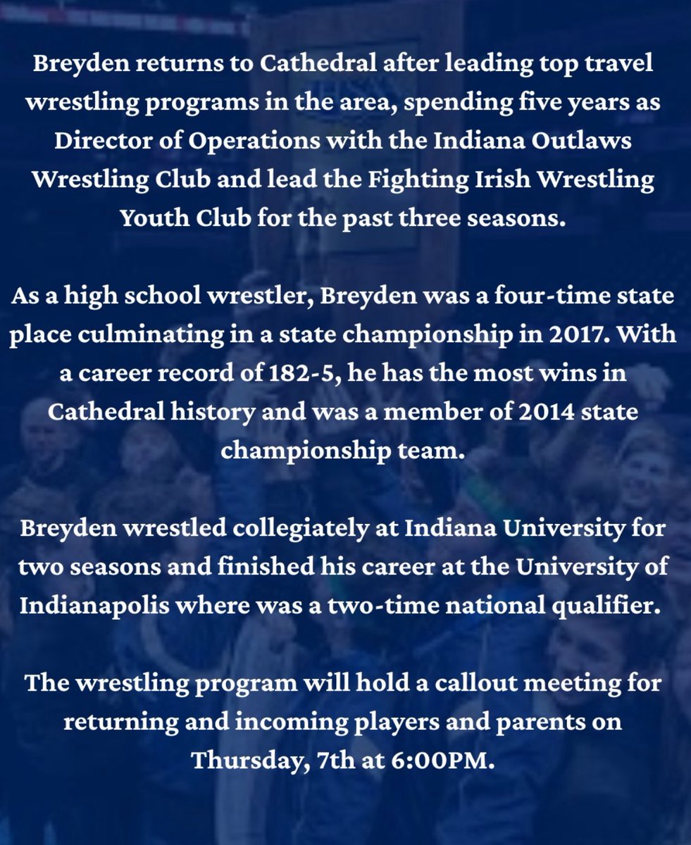 ChsSwamp's tweet photo. Cathedral High School is excited to announce Breyden Bailey '17 as our new boys wrestling head coach!🤼‍♂️☘️ https://t.co/EIP9wzV6px