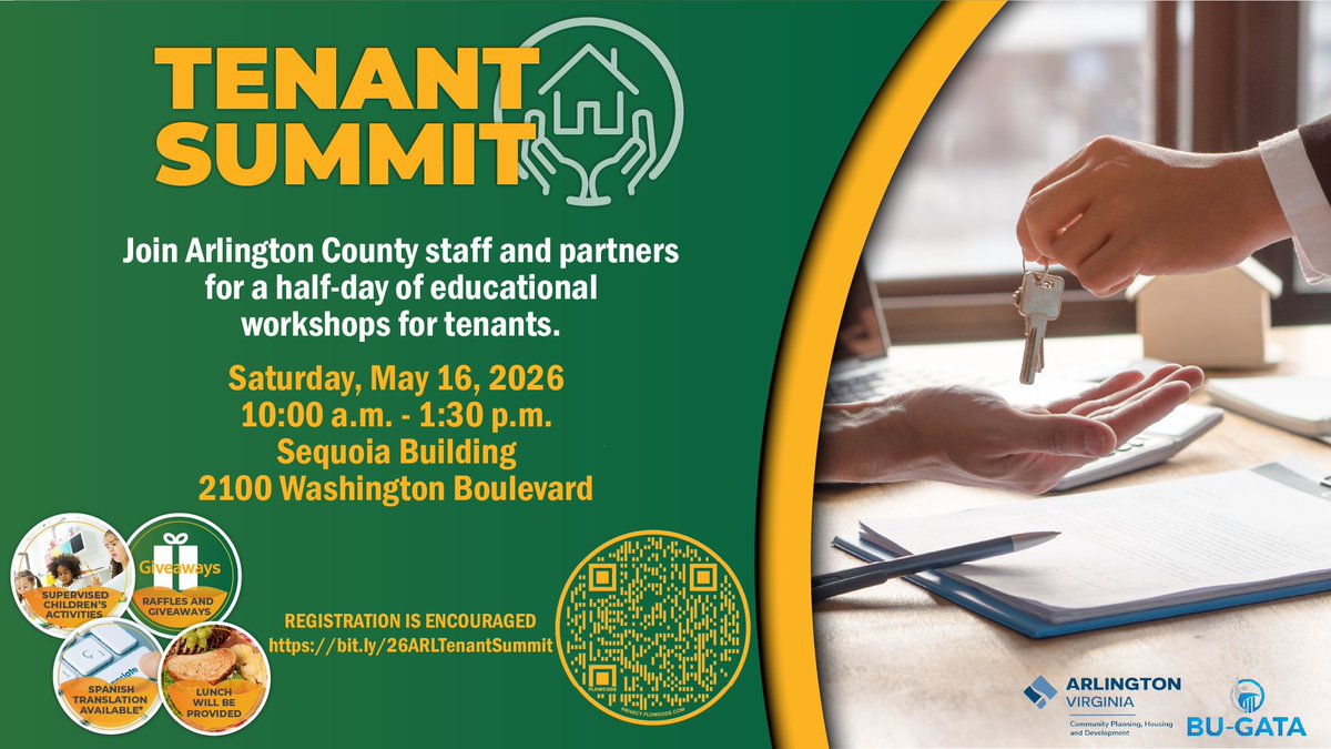 planArlingtonVA's tweet photo. Are you a renter in Arlington? Join us for the Tenant Summit on Sat., May 16 at 2100 Washington Blvd. Learn about County housing services, tenants’ rights &amp; more--plus connect with local experts &amp; resources. Learn more &amp; register: https://t.co/H5NNmwrOY8 https://t.co/zZMKHSoy8y