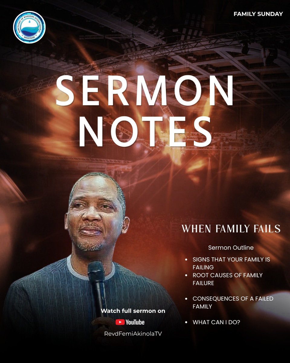 SowimOfficial's tweet image. Sermon notes from our Sunday Service.

Swipe through for a reminder 

Don’t miss Breakthrough Service tomorrow by 7am.

Watch the full sermon by rebroadcast on YouTube via: RevdFemiAkinolaTV

#SOWIM #RevdFemiAkinola #SermonNotes
