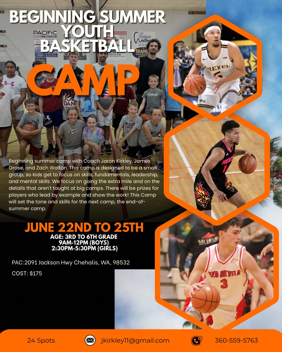 PAC_YouthSports's tweet image. 🏀 Level up this summer at Youth Basketball Camp! 🏀

📅 June 22 to 25
 👦 Boys 9 AM to 12 PM
 👧 Girls 2:30 PM to 5:30 PM
 📚 3rd to 6th Grade
 📍 Pacific Athletic Club, Chehalis
 🎟 $175 | Only 24 spots available

#YouthSports #BasketballCamp #SummerCamp #YouthSports