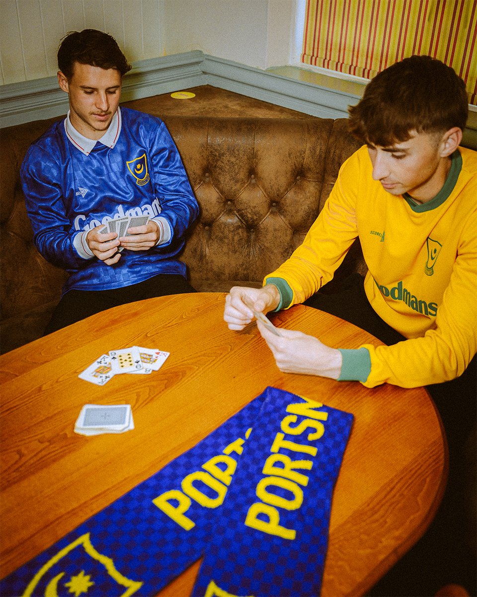 Pompey's tweet photo. 🔓 The Retro Vault is OPEN.

🔵🟡 #Pompey's 1989-91 collection is now available for pre-order!