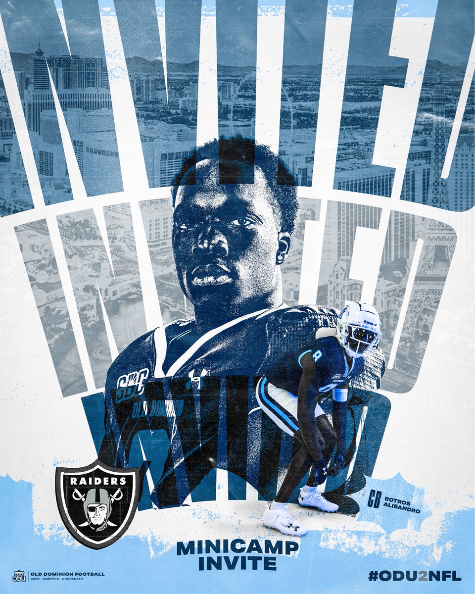 ODUFootball's tweet photo. Headed out West 🎰

Congrats, @BotrosAlisandro on earning a @Raiders rookie minicamp invite!

#ReignOn | #ODU2NFL https://t.co/iX7zwdxD1Y