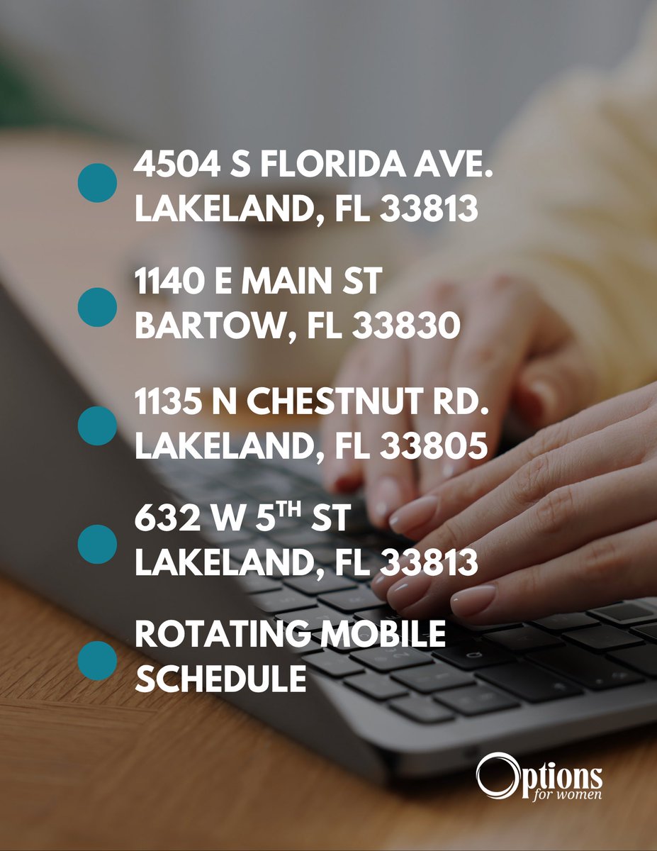 Options4Women_'s tweet image. Searching for your nearest reproductive health care clinic? 

Options for Women has 4 locations + a mobile one! 

The best part… ALL OUR SERVICES ARE FREE

Schedule your appointment today by calling (863)393-6988 or book online optionsforwomenphc.com 

#healthcare #lakeland