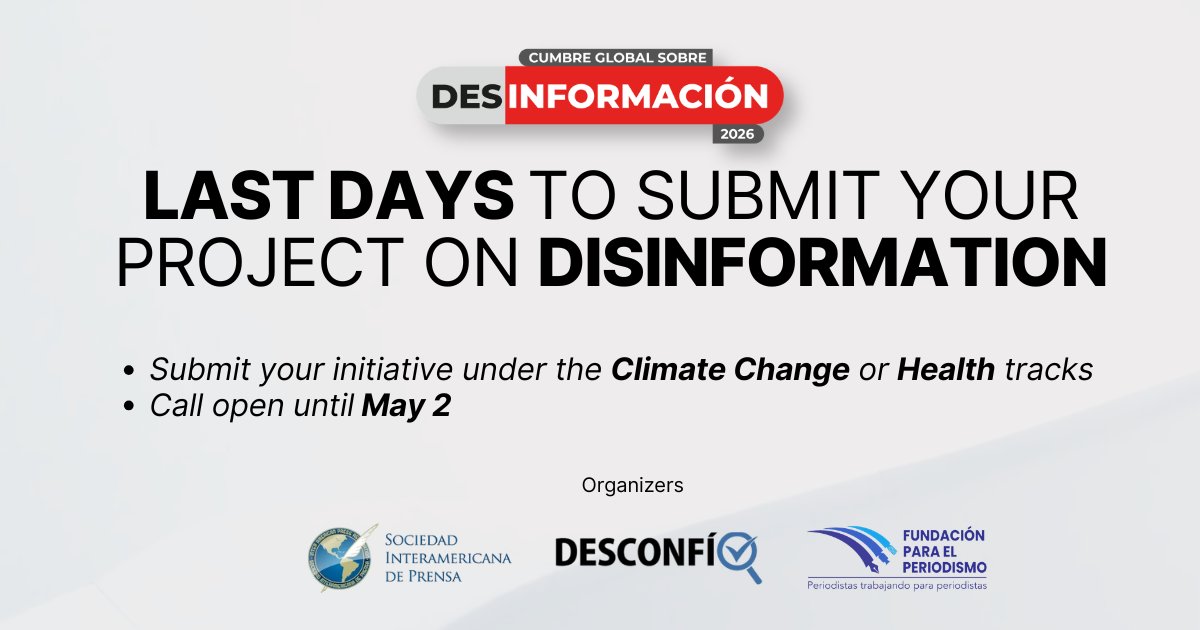 cumbredesinfo's tweet photo. 📌 Your project against #disinformation can be part of the global conversation.
Apply for free to the #GlobalSummit Project Round and present your initiative to experts 👉 https://t.co/cYz3bwlDOT https://t.co/bd89c07r7Y
