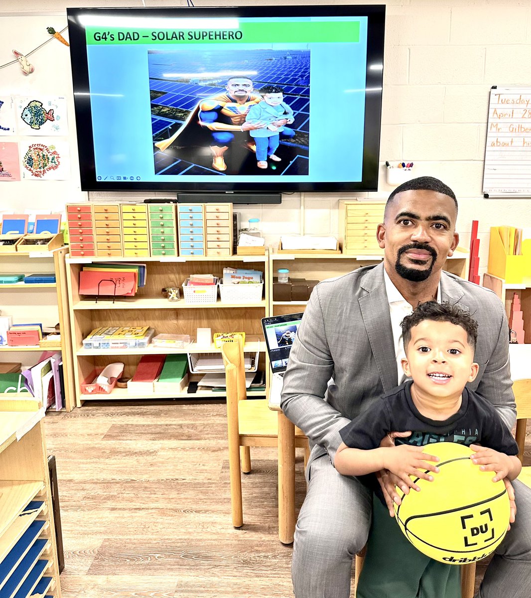 gilbertcampbell's tweet photo. I had the privilege of spending time w/my son’s preschool class this morning, sharing what I do. 

In channeling my inner three-year-old, I told them I’m a solar superhero, helping to turn sunshine into power.

Moments like this are a great reminder of why we do this work. https://t.co/HYTValqtSZ
